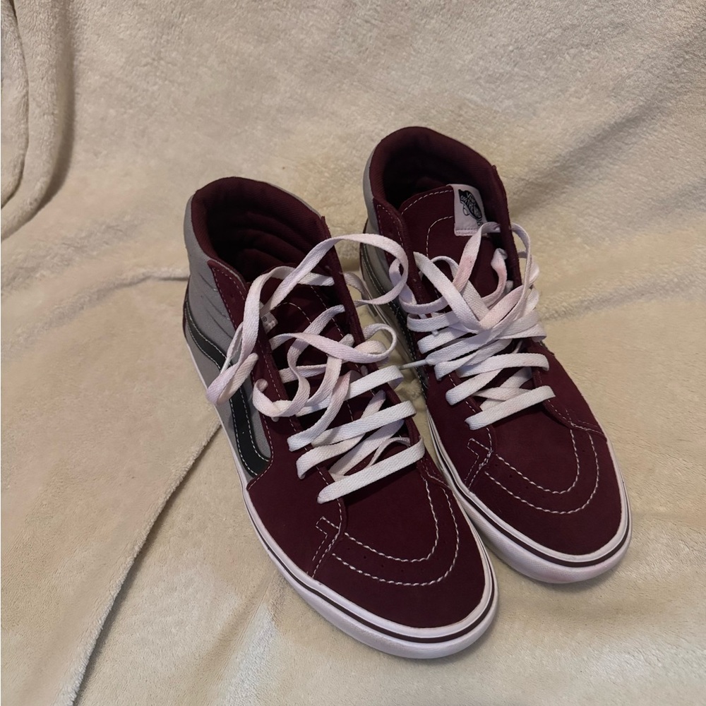 Stylish Burgundy and Black High-Top Sneakers